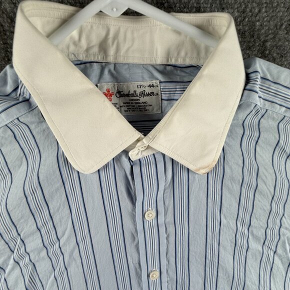 Turnbull & Asser Button Up Shirt Men Cotton Striped Blue 17.5 Contrast Collar ** - Picture 2 of 16
